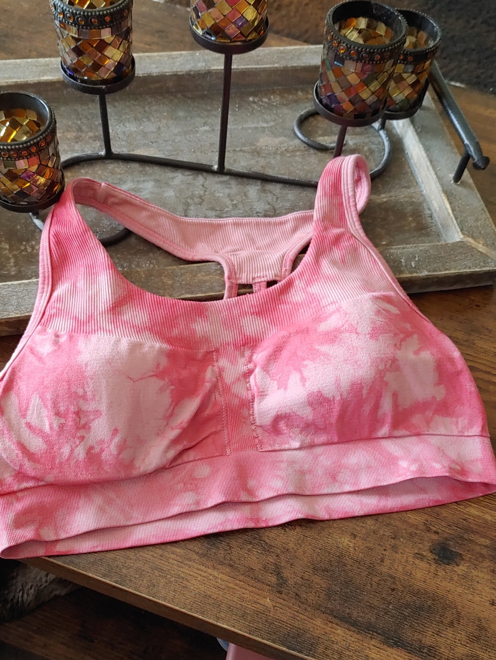 Pink Tye Dye MTA Pro XL Padded Wirefree Sexy Strappy Sports Bra